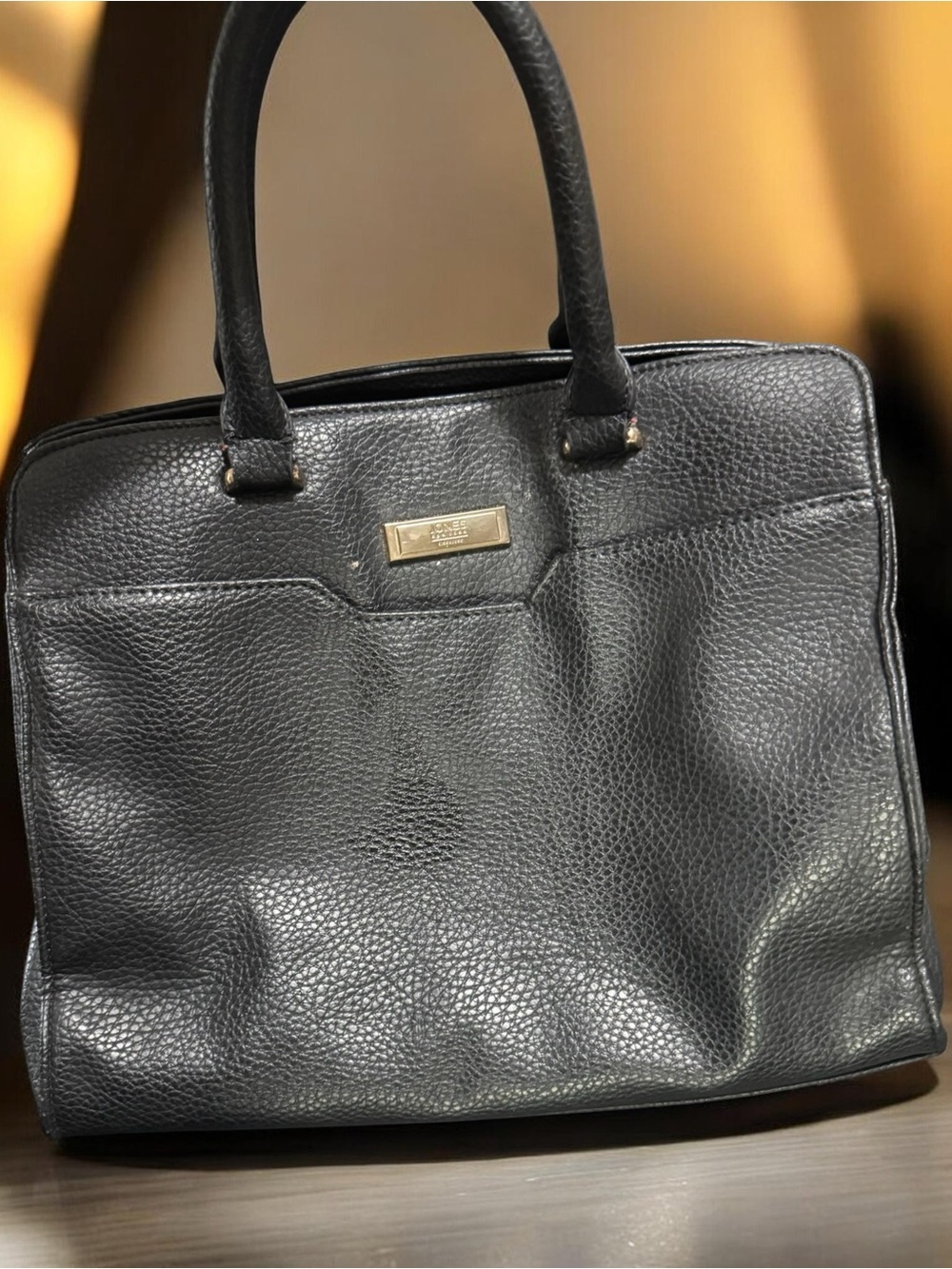 Jones New York Black Tote Handbag with Gold Plaque